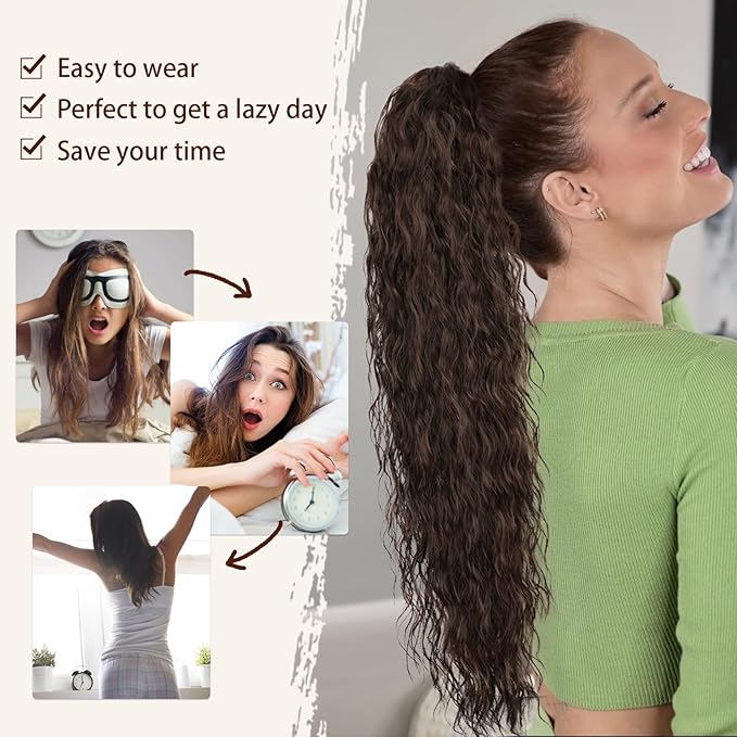ORSUNCER Dark Brown Ponytail Extension Claw 30" Curly Pony Tail Clip in Claw Hair Extensions Fluffy Natural Looking Synthetic Hairpiece for Women…