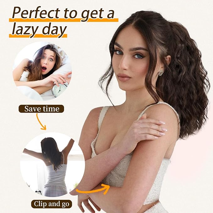ORSUNCER Ponytail Extension 18" Curly Pony Tail Clip in Claw Ponytail Fluffy Natural Looking Synthetic Hairpiece for Women