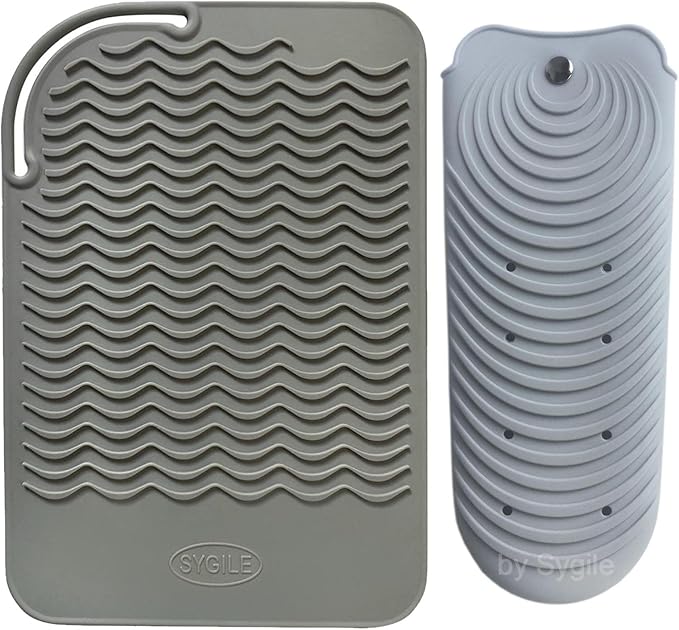11" X 7.5" Large Heat Resistant Silicone Mat for Hair Styling Tools with Pouch, Hot Iron Pad Counter for Curling Iron Straightener, Curling Iron Heat Mat, Flat Iron Holder - Gray