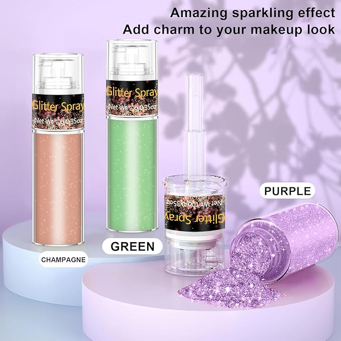 Hair and Body Glitter Spray, 1PC Purple Glitter Hairspray Dry Powder Makeup for Clothes, Festival Rave Prom Loose Sparkle Powder,Holographic Ultra Fine Resin Glitters for Crafts,10g (Purple)