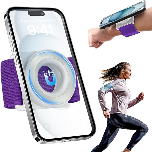 TOPGO Running Phone Holder for iPhone [360° Rotatable & Upgrade Anti-Drop] Magnetic Wrist Phone Holder, Armband Cell Phone Holder Compatible with magsafe iPhone 16 Pro Max and Android - Purple