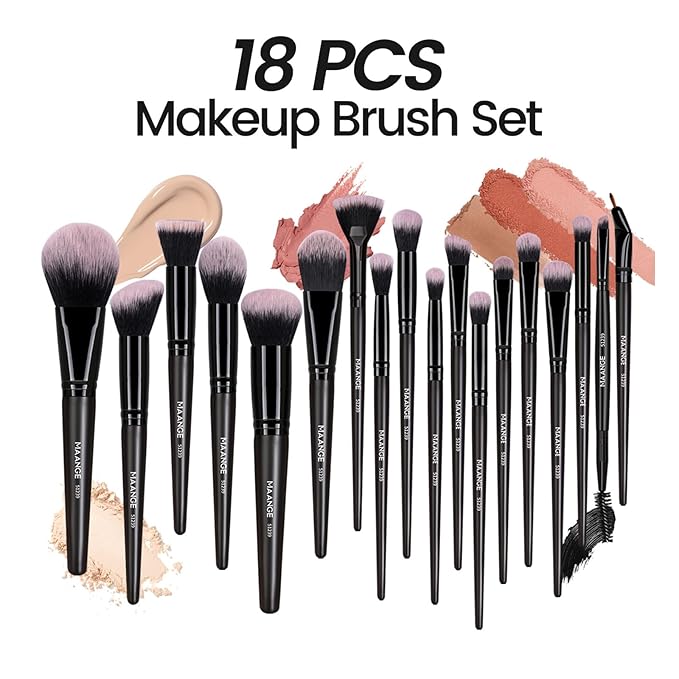 MAANGE 38 Pcs Makeup Brush Set Premium Synthetic Make Up Brushes Soft Foundation Powder Eyeliner Eye Shadow Makeup Brushes Professional Makeup Tool Set (Black)