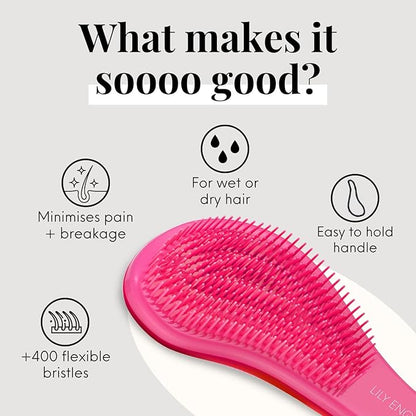 Lily England Detangler Hair Brush for Curly, Thick, Straight & Natural Hair - Gentle Detangling Brush for Women, Kids & Toddlers with Flexible Bristles - Smooth Hairbrush for Wet & Dry Hair, Pink