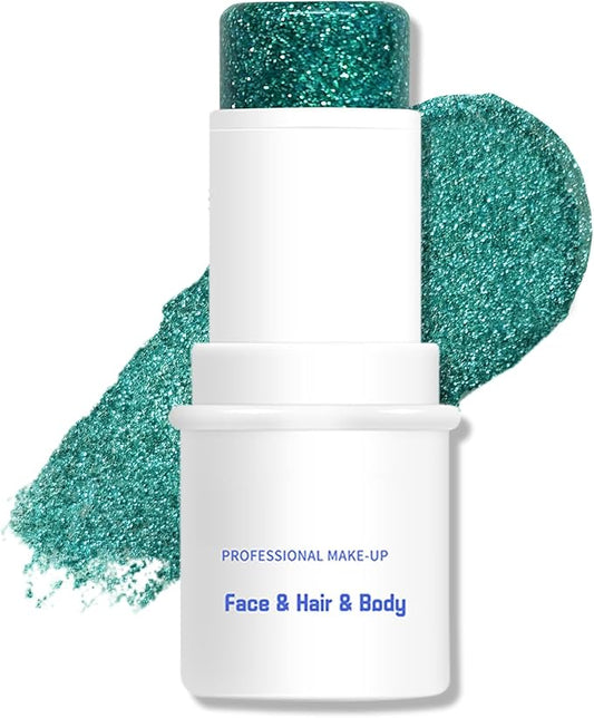 Body Glitter Stick, Chunky Glitter Gel for Face Body Hair, Face Glitter Gel Makeup, Sparkling Holographic Mermaid Sequins Paint, Waterproof Multiuse Makeup Glitter Face Paint, 05#Green