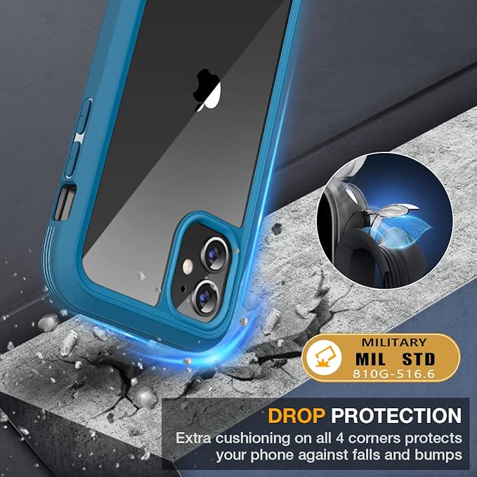 Miracase Glass Series Designed for iPhone 11 Case [2023 Upgraded] Full-Body Rugged Bumper Case with Built-in 9H Tempered Glass Screen Protector and Camera Protector (Light Blue)