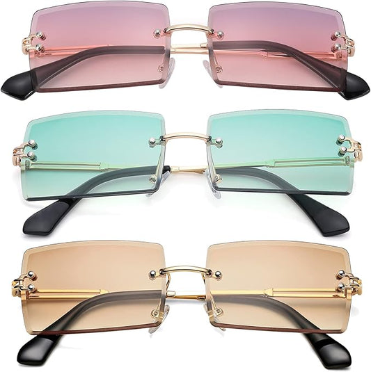 Rectangle Sunglasses for Men/Women Small Rimless Square Shade Eyewear