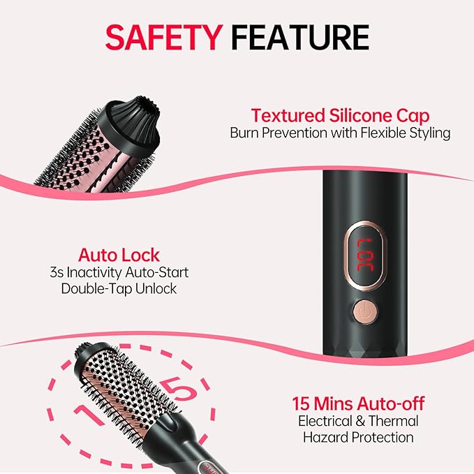Negative Ion Thermal Brush for Blowout Look, 1.5 Inch Heated Round Brush, Ceramic Curling Brush with Anti-Scald Nylon Bristles,10 Temps & Auto Shut-Off, Dual Voltage