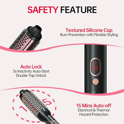 Negative Ion Thermal Brush for Blowout Look, 1.5 Inch Heated Round Brush, Ceramic Curling Brush with Anti-Scald Nylon Bristles,10 Temps & Auto Shut-Off, Dual Voltage