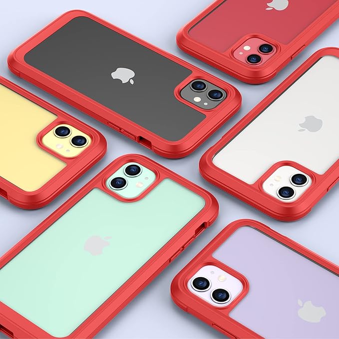 Miracase Glass Series Designed for iPhone 11 Case [2023 Upgraded] Full-Body Rugged Bumper Case with Built-in 9H Tempered Glass Screen Protector and Camera Protector (Red)