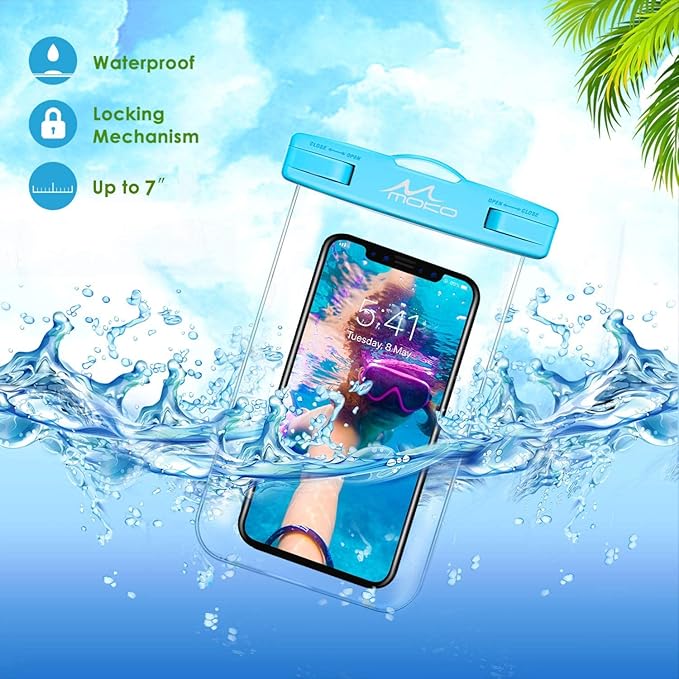 MoKo Waterproof Phone Pouch 2Pack, Underwater Phone Case Dry Bag with Lanyard Compatible with iPhone 16 14 13 12 11 Pro Max X/Xr/Xs Max/SE 3, Samsung S21/S10/S9, Note 10/9/8