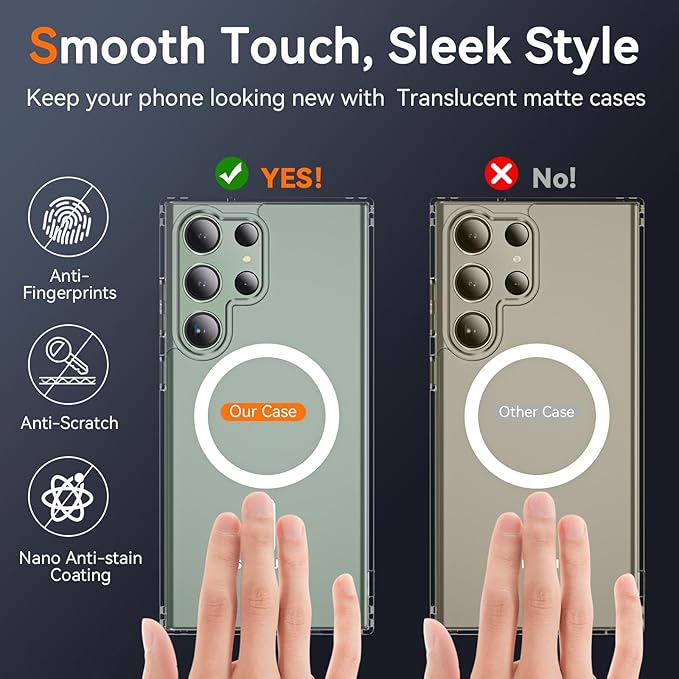 OWKEY for S23 Ultra Case 6.8'', Magnetic Samsung Galaxy S23 Ultra Case for Magsafe, [Shockproof Military] Transparent Back Slim Bumper Cover Phone Case Galaxy S23 Ultra Case, Clear