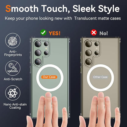 OWKEY for S23 Ultra Case 6.8'', Magnetic Samsung Galaxy S23 Ultra Case for Magsafe, [Shockproof Military] Transparent Back Slim Bumper Cover Phone Case Galaxy S23 Ultra Case, Clear