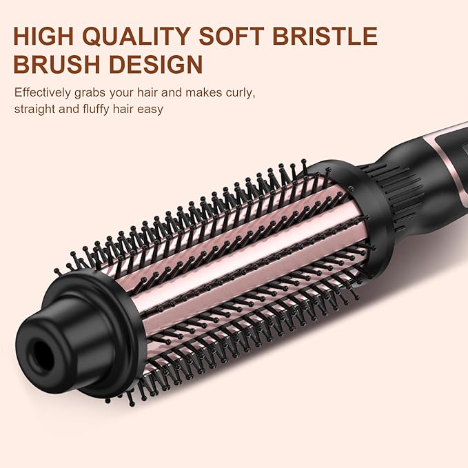 1.5 Inch Thermal Brush for Blowout Look, Heated Round Brush with Dual Voltage & Adjustable Temperature, Smooth & Voluminous Curls, Travel-Friendly Hair Styling Tool (Rose Gold, 1.5 inch)
