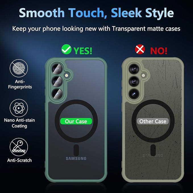 For Samsung Galaxy S23 FE Case 6.4'',Magnetic Galaxy S23 FE Case for Magsafe with Screen Protector [Military-Grade Protection] Shockproof Phone Case Samsung S23 FE Slim Protective Case S23 FE 5G,Green