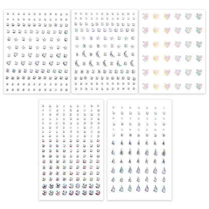 5 Sheets Face Gems Face Jewels Stickers, Self-Adhesive Rhinestones Stickers, 5 Types of Rainbow Art Gems Stick On for Face, Nail, Eyes, Body, Hair, Makeup, Festival Decorations, DIY Crafts