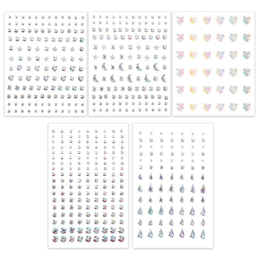 5 Sheets Face Gems Face Jewels Stickers, Self-Adhesive Rhinestones Stickers, 5 Types of Rainbow Art Gems Stick On for Face, Nail, Eyes, Body, Hair, Makeup, Festival Decorations, DIY Crafts