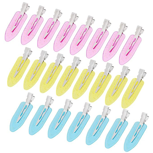 24pcs Creaseless Hair Clips No Bend Hair Clips No Crease Hair Clip for Curl Hairstyle Bangs Makeup Application Hairdressing Hairpins Styling Clips for Salon Barber (Translucent Pink Blue Yellow)
