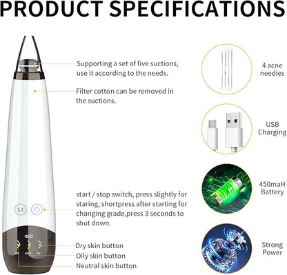 2025 Blackhead Remover Pore Vacuum,5 Suction Power,5 Probes,USB Rechargeable Blackhead Vacuum Kit-Facial Pore Cleaner Electric Acne Extractor Tool