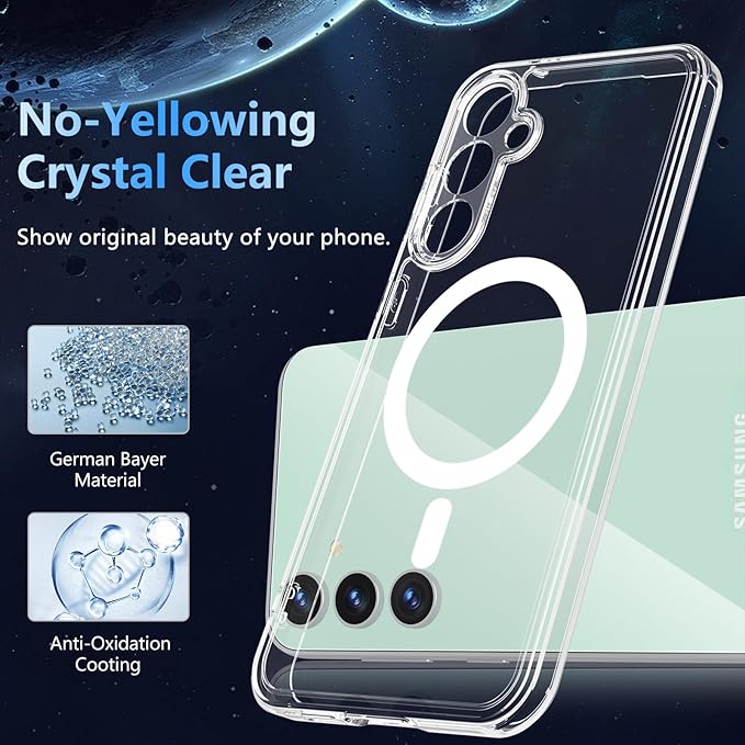 OWKEY Design for Galaxy S23 FE Case 6.4'', Magnetic Galaxy S23 FE Case for Magsafe with Screen Protector [Military-Grade Protection] Shockproof Phone Case S23 fe Slim Protective case S23 FE 5G, Clear