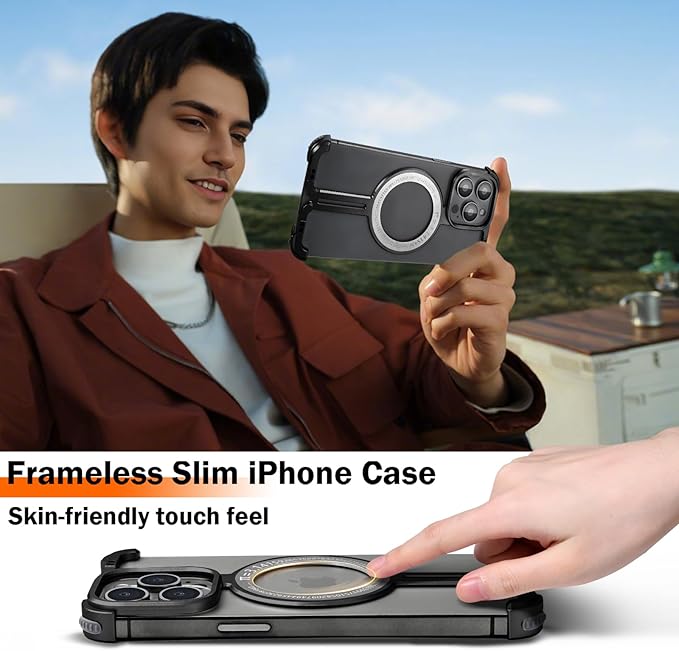 OATSBASF Magnetic Phone Case Compatible with iPhone 14 Pro Max 6.7”, [Compatible with Magsafe] Metal Bumper Case Sleek Minimalist Frameless Aluminum Shells (Black, for iPhone 14 Pro Max)