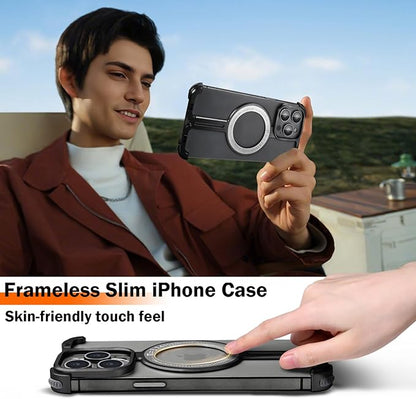 OATSBASF Magnetic Phone Case Compatible with iPhone 14 Pro Max 6.7”, [Compatible with Magsafe] Metal Bumper Case Sleek Minimalist Frameless Aluminum Shells (Black, for iPhone 14 Pro Max)