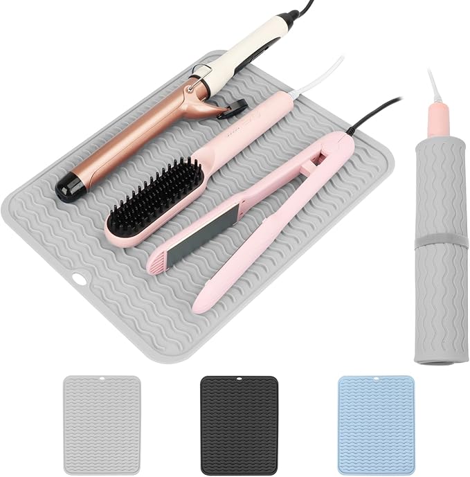 Oversize Silicone Heat Resistant Mat for Curling Iron, Hair Straightener, Flat Irons and Hot Hair Styling Tools, Portable Wrap Pad Cover for Home Vanity Travel(14.2" x 11")