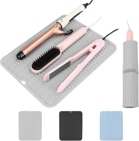 Oversize Silicone Heat Resistant Mat for Curling Iron, Hair Straightener, Flat Irons and Hot Hair Styling Tools, Portable Wrap Pad Cover for Home Vanity Travel(14.2" x 11")