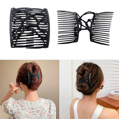 5 Pieces Stretchy Magic Hair Comb Adjustable Elastic Comb Hair Clip for Women Girls No Crease Hair Pins Vintage Hair Bun Maker Hair Accessories for Curly Thick Wavy Hair Ponytail(Black)