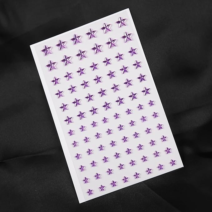 264Pcs Star Face Gems Eye Gems, Self-Adhesive Face Jewels Rhinestones 5/7/10 mm DIY Face Gems Stick on, Patriotic Makeup Gems Rave Accessories for Face Eyes Hair Makeup Body, Crafts (purple-star)