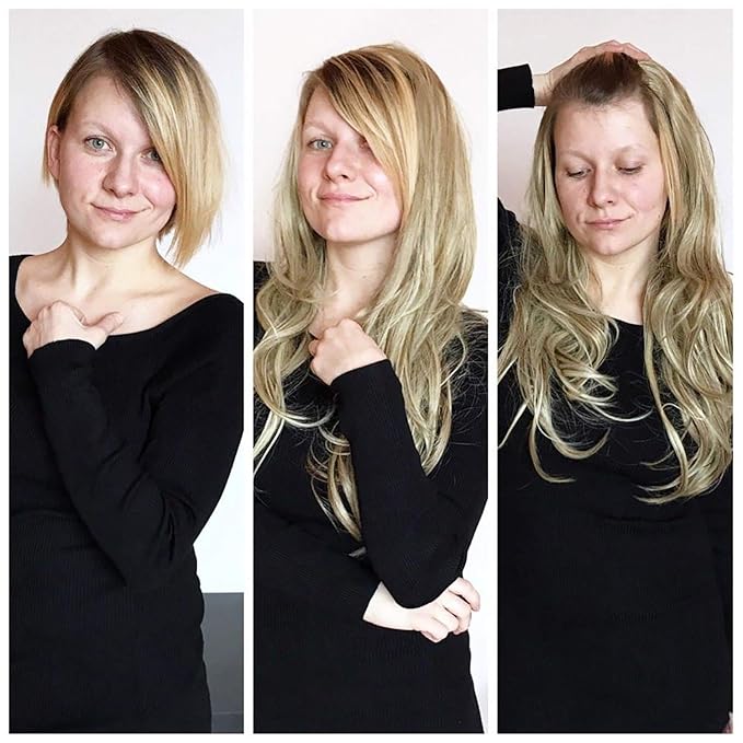 24" Long Straight Wavy Clip in Half Head Tied Wig Blonde Synthetic Hair Extensions For Women 210g 8-22#