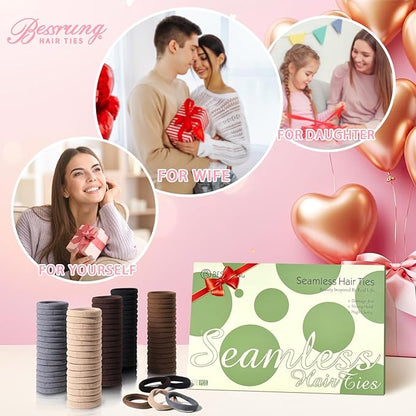 100 Pcs Thick Seamless Brown Hair Ties, Ponytail Holders Hair Accessories No Damage for Thick Hair (Natural Colors)