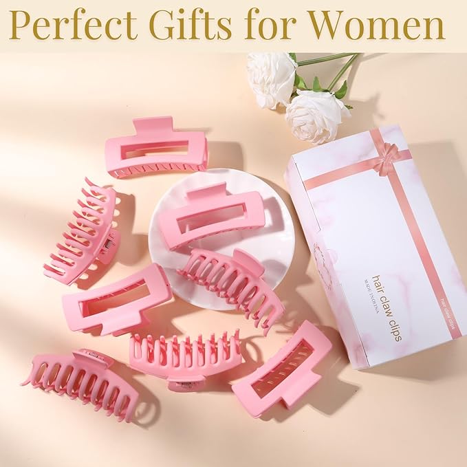 Pink Hair Clips for Women -8 Pack 4.3 Inch Large Hair Claw Clips for Women Thin Thick Curly Hair, Big Banana Clips,Strong Hold jaw clips
