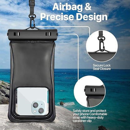 NEPHI IP68 Waterproof Phone Pouch 2 Pack-Up to 8.0"，Adjustable Neck Lanyard Floating Waterproof Phone Case for iPhone,Phone Dry Bags for Vacation Beach Pool (Black Black 2 Pack)