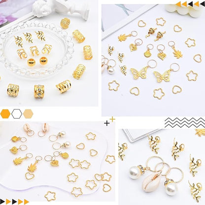 236PCS Gold Hair Accessories Set: Jewelry, Charms, Rings and Cuffs for Braids, Dreadlocks, Loc Styles and Rave Hair Styling