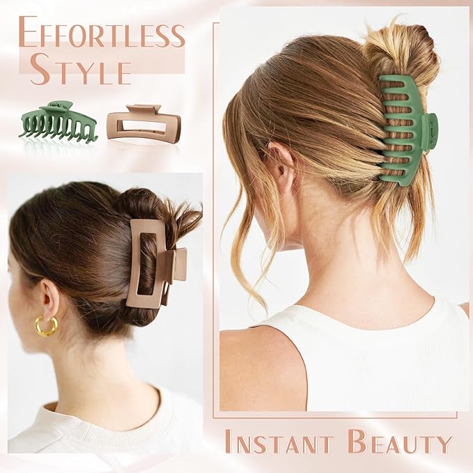 TOCESS 8 Pack Big 4.33 Inch Hair Claw Clips for Women & Girls, Non-Slip Matte Finish Rectangle Clips for Thick, Thin, Long, Curly Hair