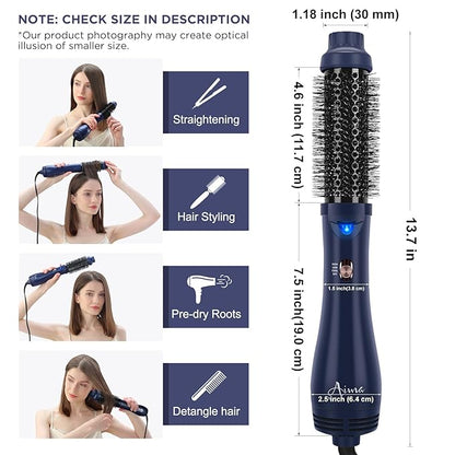 Hair Dryer Brush, Aima Beauty 4-in-1 Upgrade Hot Air Straightener Curler Function for Women, Hair Styling Tools, Prussian Blue-Round