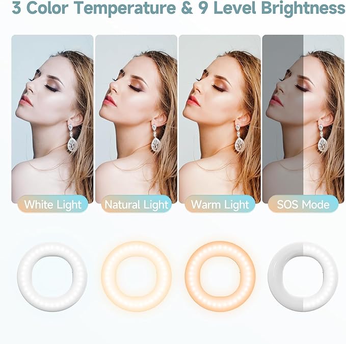 Selfie Ring Light , Rechargeable Selfie Fill Light with Retaining Clip On, Video Conference Light for Phone, Laptop, Zoom Meeting, Make up