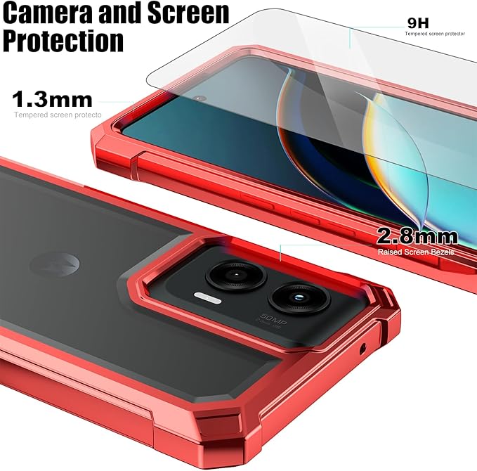 Ailiber for Motorola G Stylus 5G 2024 Phone Case, Clear Case with Screen Protector, Dual Layer Shockproof Bumper, Transparent [Anti Yellowing], Cell Phone Cover for Moto G Stylus 5G 2024-Red