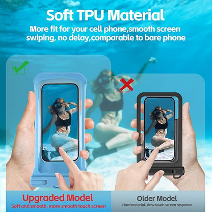 2PCS Waterproof Phone Pouch, [3D Design] IPX8 Waterproof Phone Case for iPhone 15 14 13 Pro Max Plus Galaxy S24 S23 Google Up to 8", Dry Bag Beach Essentials for Cruise Travel,Black/Blue