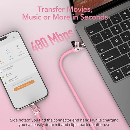 4-in-1 Universal Multi USB Charging Cable – 240W Max Fast Charger Cord with Multiple Connectors for iPhone 16/15/14/13, iPad, Samsung, MacBook, Tablets & More (Pink, 6.6Ft)