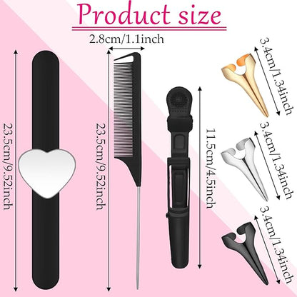 22 Pieces Magnetic Wrist Sewing Pincushion Hair Braiding Tools Pin Wristband Stainless Steel Pintail Rat Tail Comb Wide Teeth Alligator Sectioning Hair Clip Parting Ring Tool(Black)