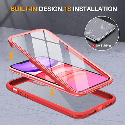 Miracase Glass Series Designed for iPhone 11 Case [2023 Upgraded] Full-Body Rugged Bumper Case with Built-in 9H Tempered Glass Screen Protector and Camera Protector (Red)