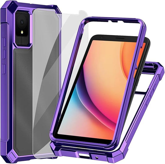 Ailiber for TCL K11 T432W Phone Case, with Screen Protector, Dual Layer Shockproof Bumper, Clear Transparent [Anti Yellowing], Slim Scratch-Resistant Cover for TCL K11-Purple