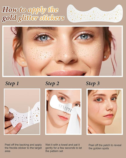 Glitter Freckles, Rave Face Glitter Makeup for Kids Women Girls, Gold Glitter Makeup Speckles for Face, Singer Concerts Festival Holiday Rave Accessories - 8 Counts