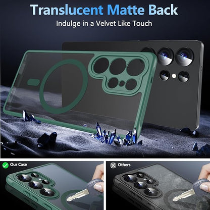 OWKEY Samsung Galaxy S25 Ultra Case 6.86'', Magnetic S25 Ultra Case for Magsafe with Tempered Glass Screen, [Shockproof Military] Translucent Back Slim Bumper Cover Phone Case Galaxy S25 Ultra, Green
