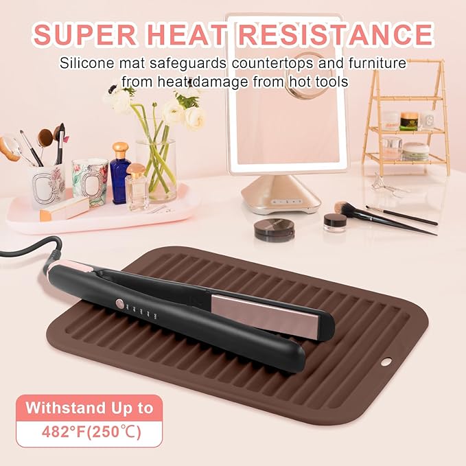 Large Silicone Heat Resistant Mat, Professional Hot Hair Tools Mat for Curling Iron, Flat Iron, Hair Straightener, Portable Hot Pad Cover with Velcro for Travel Home Salon(11.8" x 9.0")
