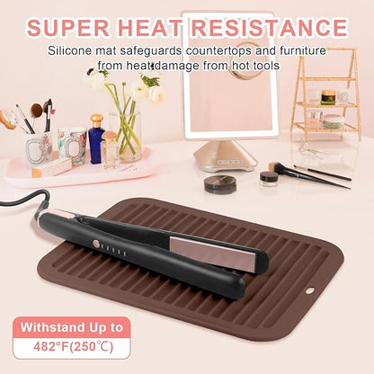 Large Silicone Heat Resistant Mat, Professional Hot Hair Tools Mat for Curling Iron, Flat Iron, Hair Straightener, Portable Hot Pad Cover with Velcro for Travel Home Salon(11.8" x 9.0")