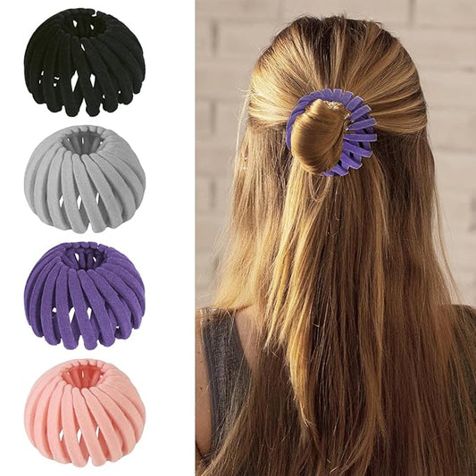 4Pcs Bird Nest Hair Clips Expandable Hair Bun Maker Hair Accessories for Women Ponytail Holder Hair Bun Clip for Thin Thick Fine Curly Hair, Plastic Hair Barrettes Hair Scrunchies