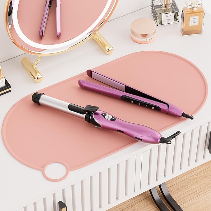 Noverlife Heat Resistant Mat for Hair Tools, Large Makeup Mat, Silicone Hot Tools Mat for Curling Iron/Flat Iron/Straightener Pad, Non-Slip Vanity Protector Pad, Kitchen Counter Mat, 19.6"x9.8"