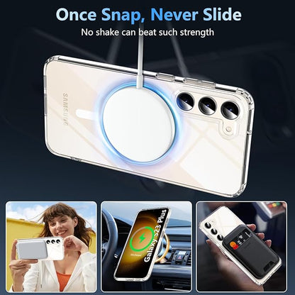 OWKEY for Samsung Galaxy S23 Plus Case 6.6'', Magnetic S23 Plus Case Compatible with Magsafe, [Military Grade Shockproof] Transparent Back Slim Bumper Cover Phone Case, Clear